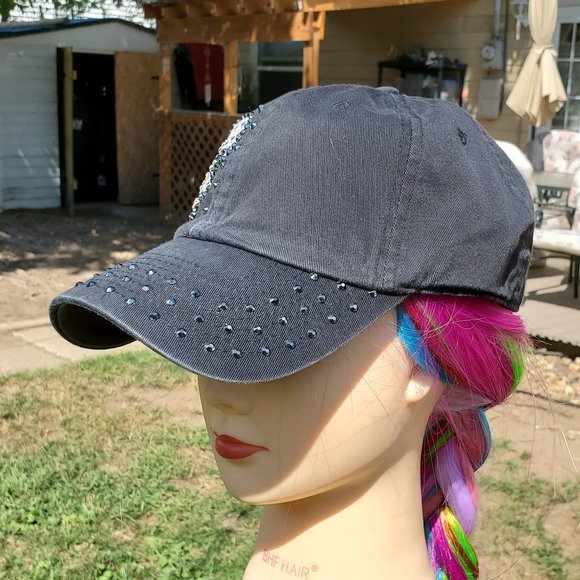 Ladies Black Fleur De Lis BLING Hat NEW - Picture 3 of 4